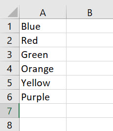 Showing a list of colors on sheet2